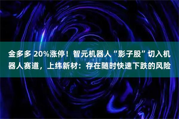 金多多 20%涨停！智元机器人“影子股”切入机器人赛道，上纬新材：存在随时快速下跌的风险