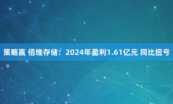 策略赢 佰维存储：2024年盈利1.61亿元 同比扭亏